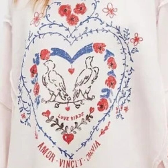 NWT FREE PEOPLE ~ LOVE BIRDS CAMDEN GRAHIC SWEATSHIRT ~ XL ~ $198 - Picture 3 of 9